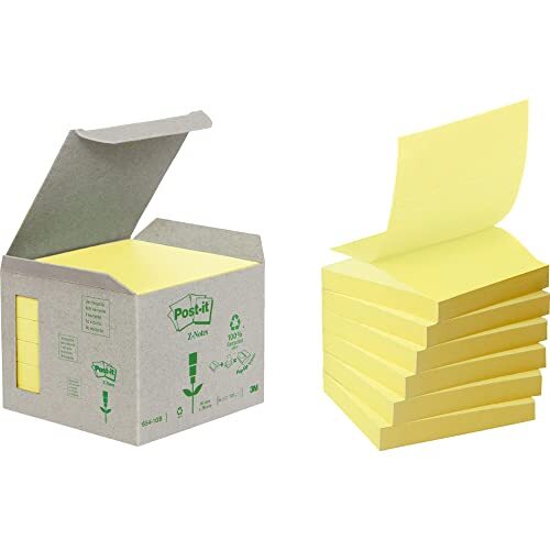 Post-it Z-notes - Pack 6 blocs de notas recicladas, 100 hojas, amarillas, 76×76 mm Post-it Z-notes - Pack 6 blocs de notas recicladas, 100 hojas, amarillas, 76×76 mm