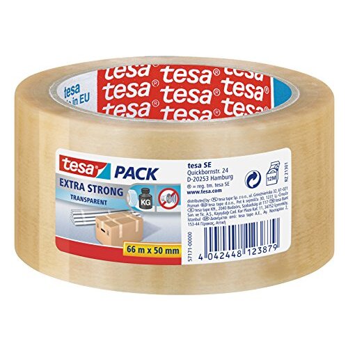 Tesa Pack Extra Strong 4120 - Precinto de embalaje, PVC transparente, 66 m × 50 mm Tesa Pack Extra Strong 4120 - Precinto de embalaje, PVC transparente, 66 m × 50 mm
