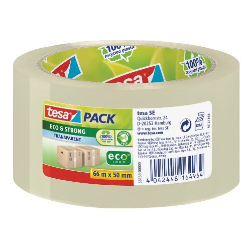 Tesapack ECO - Rollo de precinto transparente de polipropileno reciclado, 66 m × 50 mm Tesapack ECO - Rollo de precinto transparente de polipropileno reciclado, 66 m × 50 mm
