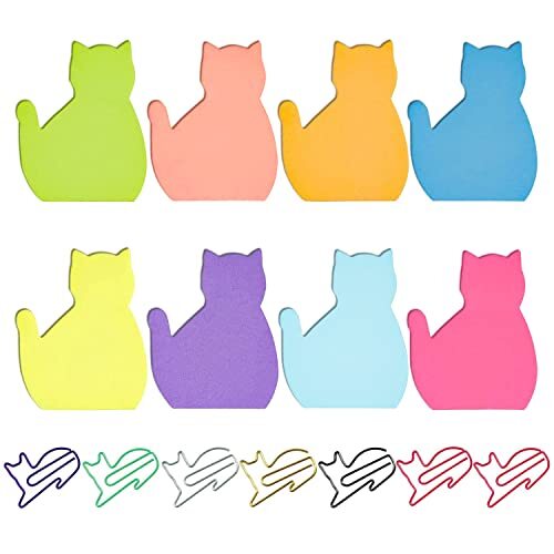 Notas adhesivas en forma de gato más clips en forma de felino tumbado Notas adhesivas en forma de gato más clips en forma de felino tumbado
