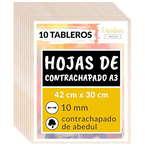 Lote de 10 tableros gruesos de madera contrachapada para bricolaje, 420×300×10 mm