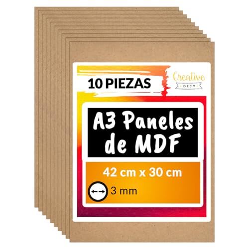 Tableros de MDF para manualidades en formato A3 (42×30 cm), 3 mm de grosor, paquete de 10 unidades