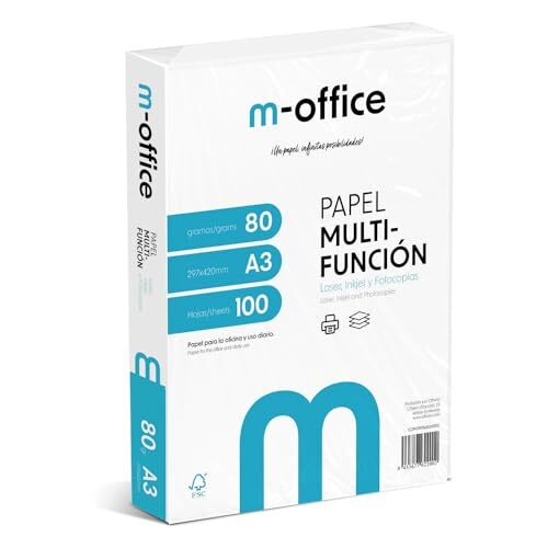 M-Office - Papel multifunción A3, 80 g/m², paquete 100 hojas M-Office - Papel multifunción A3, 80 g/m², paquete 100 hojas