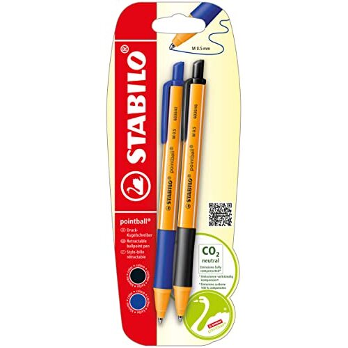 Set 2 bolígrafos Stabilo Pointball, color azul y negro Set 2 bolígrafos Stabilo Pointball, color azul y negro