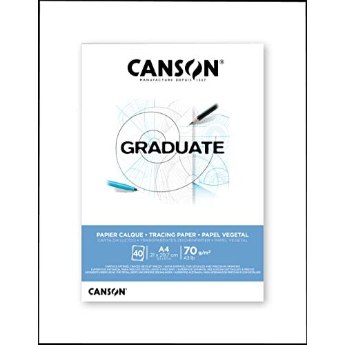 Canson Graduate - Bloc papel vegetal, 40 hojas de 70 g, blanco Canson Graduate - Bloc papel vegetal, 40 hojas de 70 g, blanco