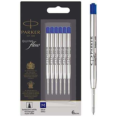 Paquete 6 recambios para bolígrafos Parker, punta mediana, tinta azul - Parker QuinkFlow Paquete 6 recambios para bolígrafos Parker, punta mediana, tinta azul - Parker QuinkFlow