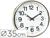Reloj de pared con marco cromado y fondo blanco 34 cm