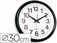 Reloj de pared con marco negro y fondo blanco 30cm