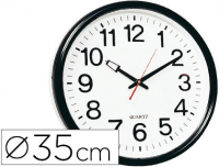 Reloj de pared con marco negro y fondo blanco 34 cm