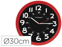 Reloj para oficina con marco rojo y fondo negro 30 cm