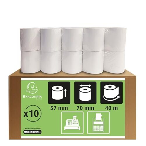 Exacompta - Pack 10 rollos sumadora 60 g/m², ø 70 mm × 57 mm × 40 m Exacompta - Pack 10 rollos sumadora 60 g/m², ø 70 mm × 57 mm × 40 m