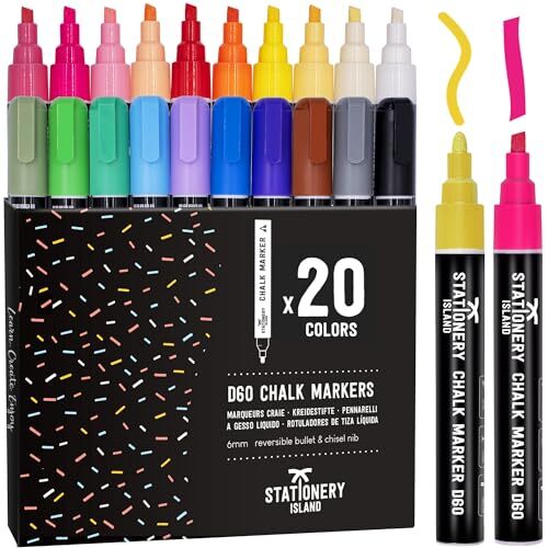 Stationery Island - Pack 20 rotuladores efecto tiza líquida, para superfies de cristal borrables, 6 mm Stationery Island - Pack 20 rotuladores efecto tiza líquida, para superfies de cristal borrables, 6 mm
