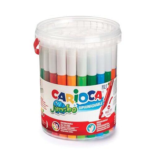 Set 50 rotuladores Carioca Jumbo, ideal para niños (superlavables), punta maxi, colores surtidos Set 50 rotuladores Carioca Jumbo, ideal para niños (superlavables), punta maxi, colores surtidos