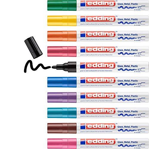 Edding 750 - Estuche 10 rotuladores de colores con tinta opaca brillante, punta cónica 2-4 mm Edding 750 - Estuche 10 rotuladores de colores con tinta opaca brillante, punta cónica 2-4 mm