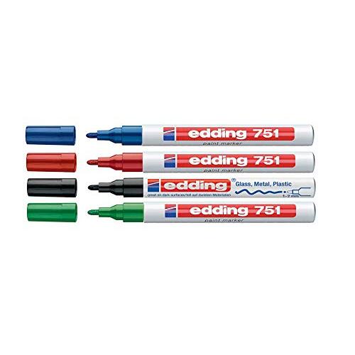 Edding 751 - Set 4 rotuladores de punta media y tinta permanente para cristal, metal y plástico Edding 751 - Set 4 rotuladores de punta media y tinta permanente para cristal, metal y plástico