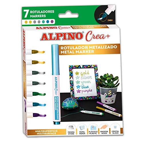 Alpino Crea Metalix - Rotuladores metalizados versátiles, para pintar en cristal, metal, piedra, papel, plástico o madera Alpino Crea Metalix - Rotuladores metalizados versátiles, para pintar en cristal, metal, piedra, papel, plástico o madera