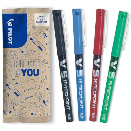 Pack 4 estilógrafos de punta fina y tinta líquida Pilot V5 (azul, rojo, verde, negro) Pack 4 estilógrafos de punta fina y tinta líquida Pilot V5 (azul, rojo, verde, negro)