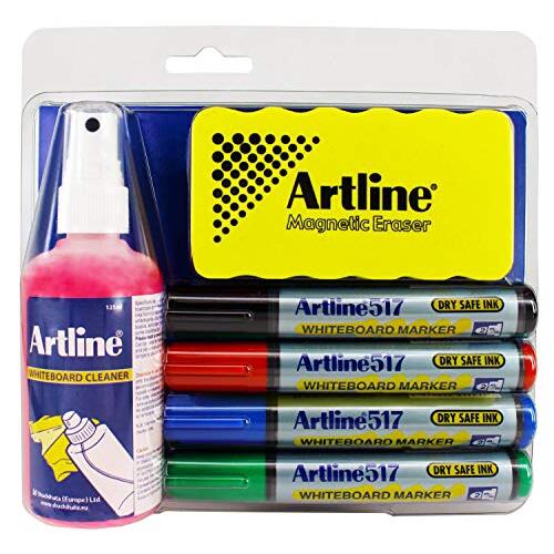 Artline - Kit rotuladores para pizarra, borrador y líquido para limpiar el tablero Artline - Kit rotuladores para pizarra, borrador y líquido para limpiar el tablero