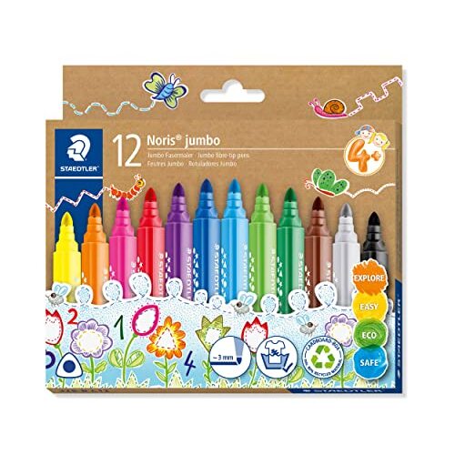Staedtler Noris® jumbo - Set 12 rotuladores de colores lavables, gruesos, para niños +4 años Staedtler Noris® jumbo - Set 12 rotuladores de colores lavables, gruesos, para niños +4 años