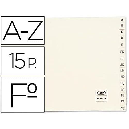 Elba - Juego separadores alfabéticos en cartulina 180 g, 15 posiciones A-Z, formato 4º, 2 taladros Elba - Juego separadores alfabéticos en cartulina 180 g, 15 posiciones A-Z, formato 4º, 2 taladros