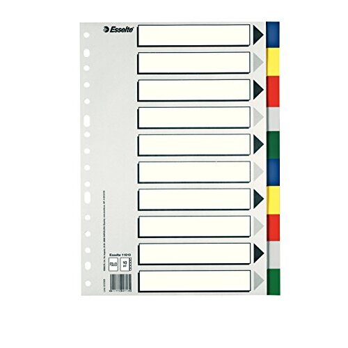 Esselte ECO - Juego 10 separadores de pestaña, 5 colores, índice en blanco/negro, tamaño folio Esselte ECO - Juego 10 separadores de pestaña, 5 colores, índice en blanco/negro, tamaño folio