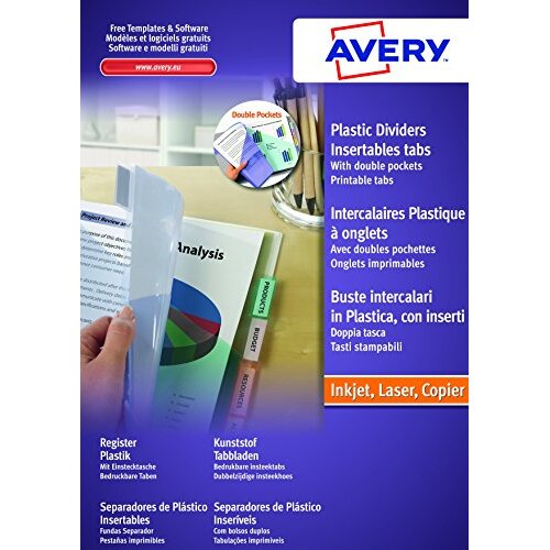 Avery - Juego 12 sobres separadores imprimibles, en polipropileno transparente, 260×300 mm Avery - Juego 12 sobres separadores imprimibles, en polipropileno transparente, 260×300 mm