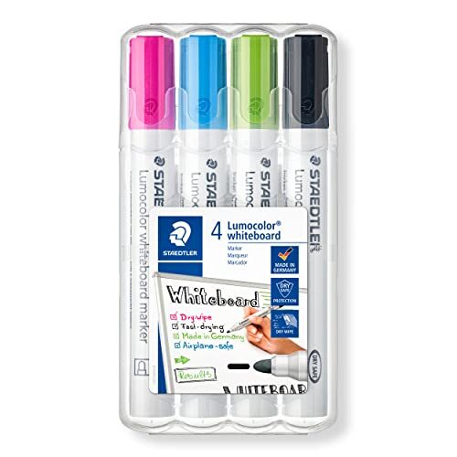 STAEDTLER 351 WP4-1 - Estuche con 4 marcadores para pizarra blanca Lumocolor Whiteboard Marker en colores surtidos