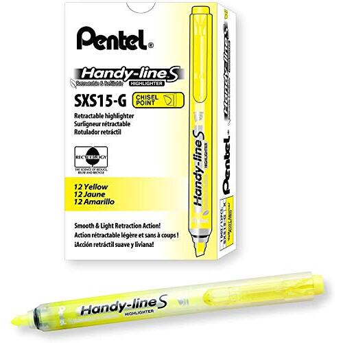 Pack 12 subrayadores fluorescentes Pentel Handy-line retráctiles, amarillos