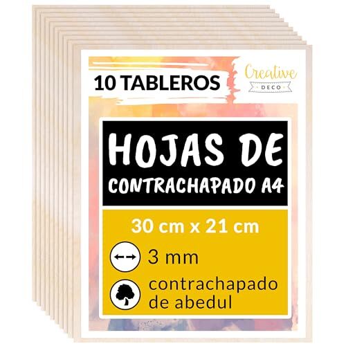 Pack 10 tableros de contrachapado de abedul para marquetería, 300×210 mm, 3 mm grosor Pack 10 tableros de contrachapado de abedul para marquetería, 300×210 mm, 3 mm grosor