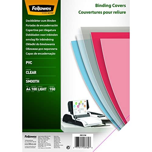 Fellowes - Pack 100 tapas encuadernar, PVC A4 150 µ transparentes Fellowes - Pack 100 tapas encuadernar, PVC A4 150 µ transparentes