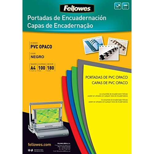 Fellowes - Pack 100 tapas encuadernar PVC A4 180 µ negras Fellowes - Pack 100 tapas encuadernar PVC A4 180 µ negras