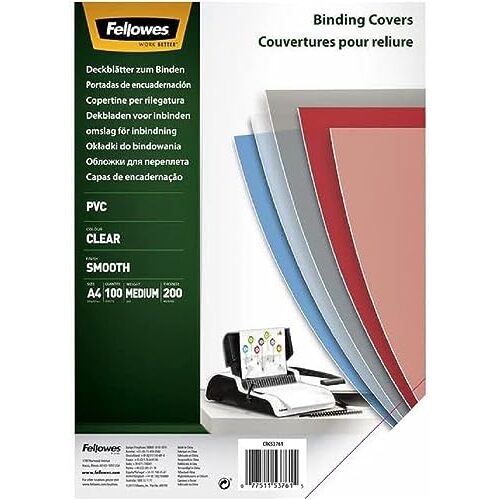 Fellowes - Pack 100 tapas encuadernar PVC A4 200 µ transparentes Fellowes - Pack 100 tapas encuadernar PVC A4 200 µ transparentes