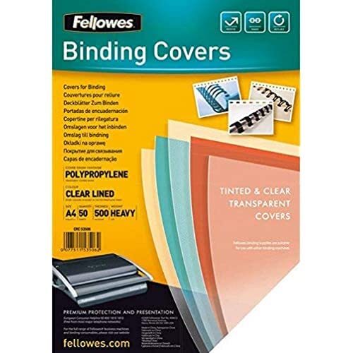 Fellowes - Pack 100 cubiertas para encuadernar, A4, transparentes y rayadas Fellowes - Pack 100 cubiertas para encuadernar, A4, transparentes y rayadas