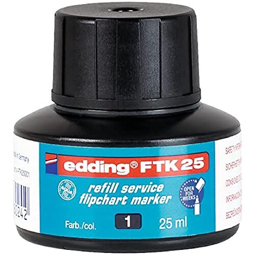 Edding FTK25 - Tinta para rotuladores flipchart, frasco de 25 ml, negra, azul, roja o verde