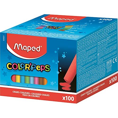 Maped Color'Peps - Caja 100 tizas de colores para aceras y calzadas, 10 colores Maped Color'Peps - Caja 100 tizas de colores para aceras y calzadas, 10 colores