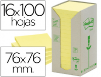Paquete 16 Blocs Notas Post-It Recicladas Amarillas 76x76