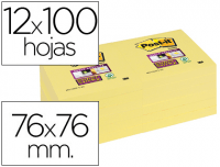 Notas Post-It SuperSticky, 90h, 76x76 mm, amarillas, 12 tacos
