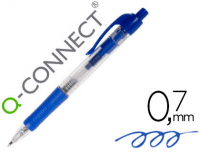 Bolígrafo retráctil barato Q-Connect con empuñadura de goma azul