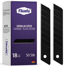 Pack 50 cuchillas negras antirreflejos con aceite antióxido para cúter de 18 mm - Filzada