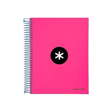 Cuaderno Antartik A5, 120h, 100 g, liso, bandas, 6 taladros, rosa flúor