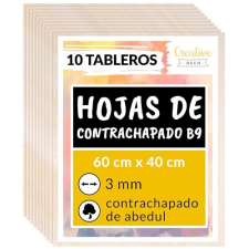 Pack de 10 tableros para manualidades de chapa maciza de abedul en formato B9 (60×40 cm) y grosor fino (3 mm)