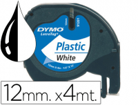 Cinta Dymo Letratag Plástico 12 mm Negro / Blanco